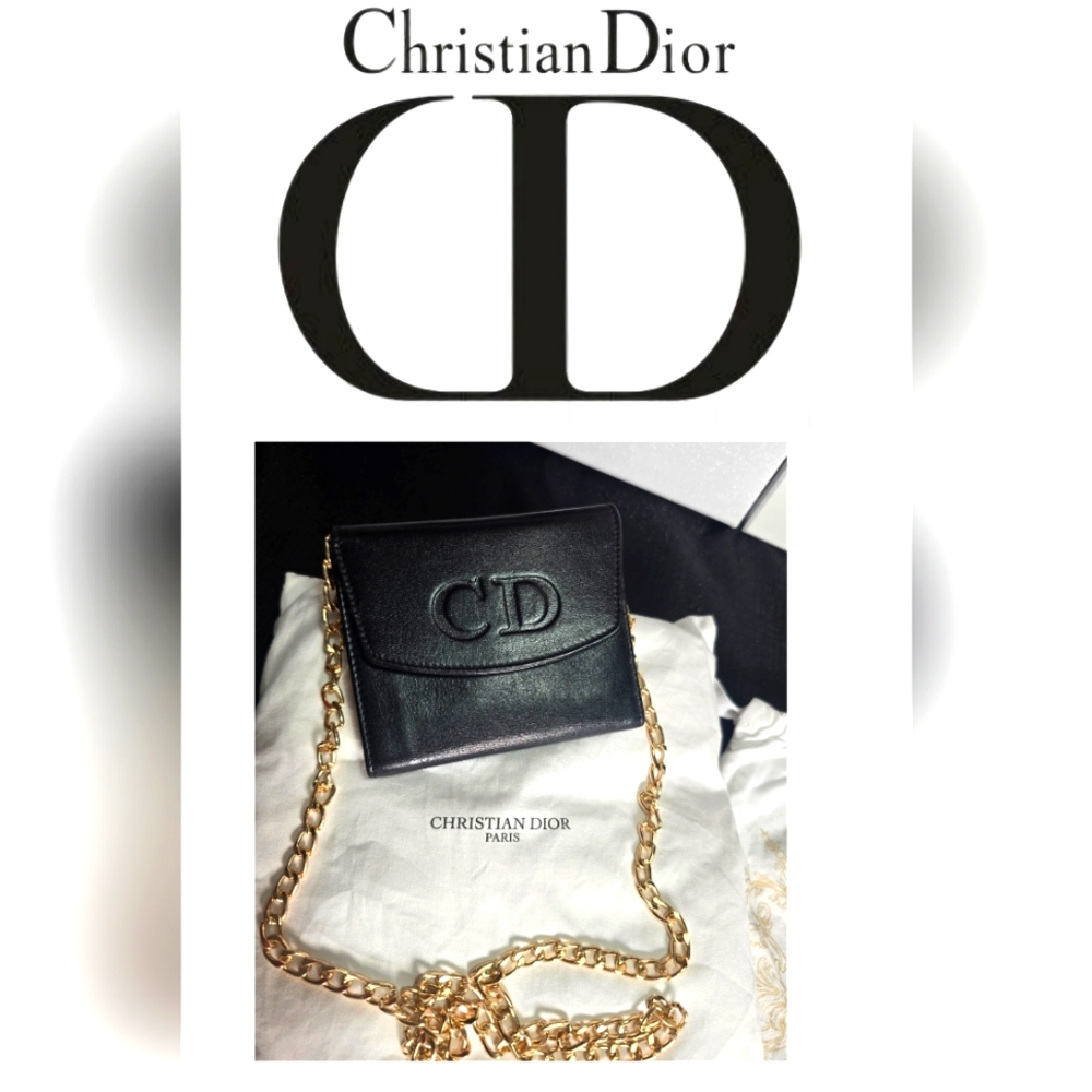 Dior Black Leather Wallet with Gold Chain